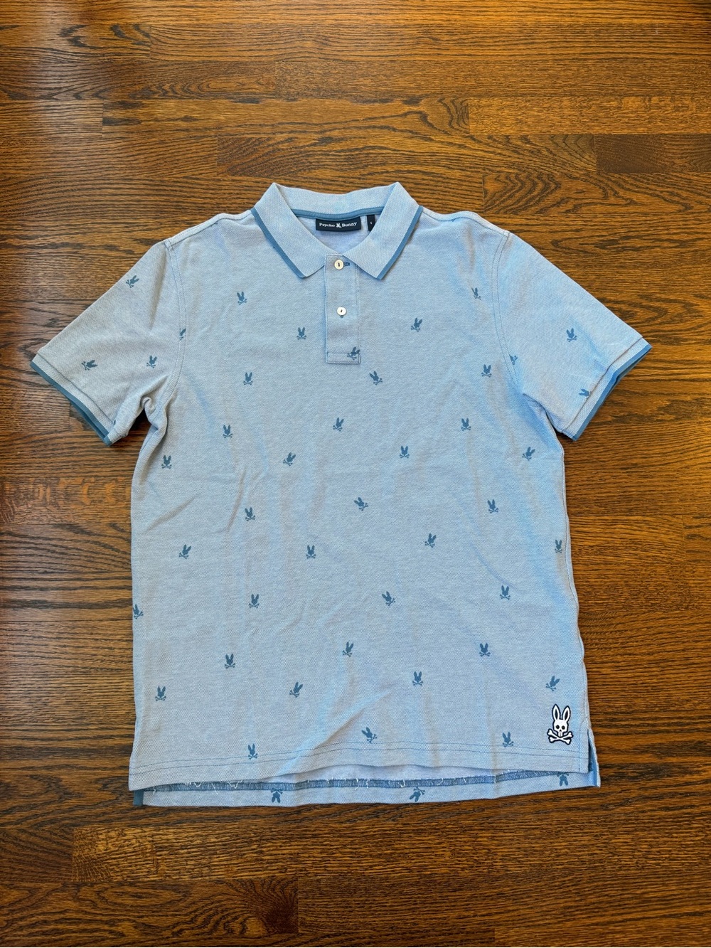NWOT Psycho Bunny Sky Blue Polo with Allover Bunny Motif